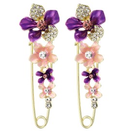 PATIKIL Flower Crystal Safety Decorative Pin Brooch Clip Clasp Pin, 2Pcs Anti Exposure Enamel for Women Sweaters, Shawls, Collars, Dress Purple