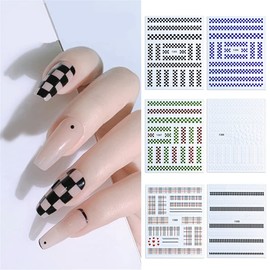 Black and White Lattice Houndstooth Pattern Nail Stickers Lattice Series Nail Stickers for Gel and Resin Embedded Nail Art (6 Lattices)