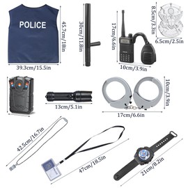Foreverup Police Costume Kids, Police Pretend Play Accessories with Police Equipment Police Vest Cap Badge Toy Shotgun Handcuff and More, Police Toys Role Play Costume Accessories for Kids Boys