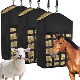 SEARART Hay Bag for Horses Goat: 3pcs Large Capacity Oxford Hay Feeder Bag with Hay Nets&Adjustable Strap - for Sheep Donkeys Cows Alpacas Ostriches or Other Farm Animals