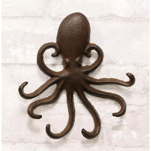 Ebros Gift 6.5"H Cast Iron Nautical Sea Octopus Wall Hook