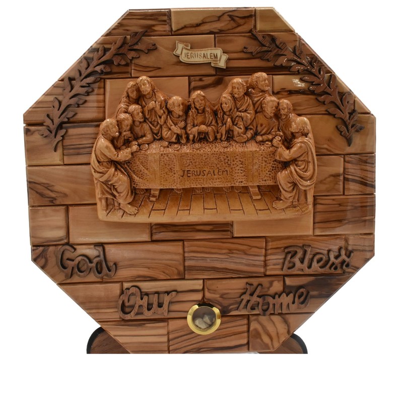 **Jerusalem Olive Wood Last Supper Wall Plaque - Handmade Olive