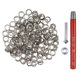 Pack of 100 Metal Eyelets Rustproof Eyelets with Washers 8 mm + Hole Punch + Eyelet Tool (Silver)