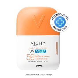 Vichy Capital Soleil UV-Aqua Protector Solar Hidratante con Color Tono Medio SPF50 PA+++ , Textura Fluida para Todo Tipo de Pieles, con Vitamina CG, V