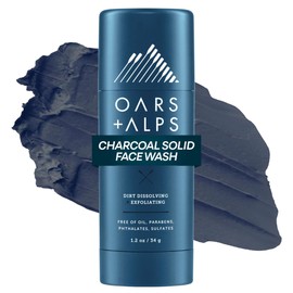 Oars + Alps Exfoliating Face Wash Stick, 2-in-1 Facial Cleanser & Face Exfoliant with Activated Charcoal, Alpine Moss, Dermatologist Tested, Spill Free, Travel Size, 1.2 Oz