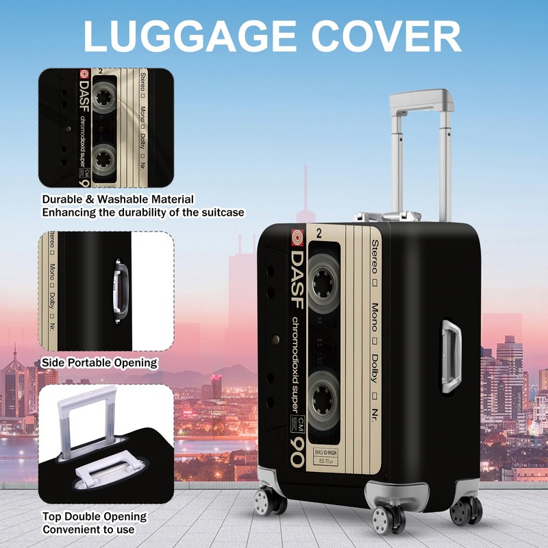 ANNA QUEEN Retro Cassette Tape Luggage Cover, Vintage Music Design