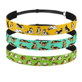 WIRESTER Set of 3 Elastic Fashion Headbands, Adjustable Hair Bands, Cute Non-Slip Hair Accessories for Women Girls - English Bulldog, German Shepherd Dog, Siberian Husky Funny Playful Postures