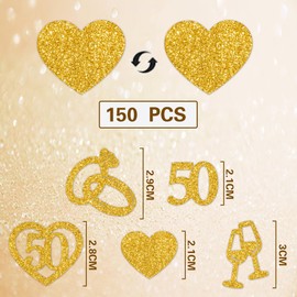 Gold 50th Wedding Anniversary Decorations - 150Pcs Happy 50 Years Commemorate Table Decoration Glitter Confetti, 5 Patterns for Men Women Wedding Anniversary Party Supplies