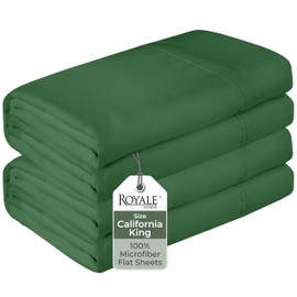 Royale Linens 2 Pack Bulk Flat Sheet Set - Top Sheets -Soft Microfiber - Stain Resistant - for Hotel, Massage Table, Hospital, Dorm- California King Flat Sheet Sold Separately (King Cal, Hunter Green)