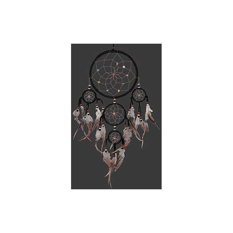 GURU SHOP Dream Catcher with Semi-Precious Stones - Black, Diameter: