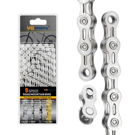 VG SPORTS 6/7/8/9/10/11 Speed Bike Chains,Half Hollow/Full Hollow Lightweight Bicycle Chains for Road Bike/MTB/BMX,Silver/Gold/Titanium/Rainbow 116 Links with Missing Link