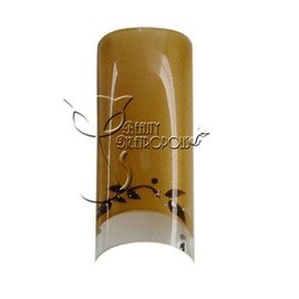Brown Floral Trimmed Pre-designed Acrylic/UV Gel Artificial/False French Nail Tips (70 pcs.)