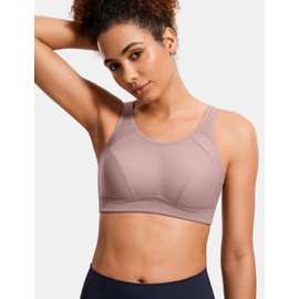 SYROKAN Plus Size Sports Bras for Women High Support Full Coverage High Neck No Padded Wireless Bra Brick 36F