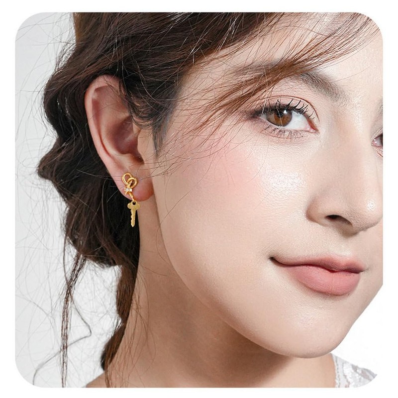 18K Gold Plated Keys Dangle Drop Earrings for Women 925