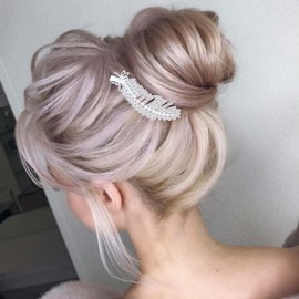 Cybche Rhinestone Feather Hair Clip Silver Cz Leaf Hair Barrettes Crystal Feather Clip Barrette Rhinestone Leaf Hairclips Crystal Leaves Hairpin Sparkling Hair Accessories Jewelry for Women (2PCS)