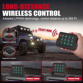 ZAMLIE RGB 12 Gang Wireless Switch Panel 265 FT Control Toggle Momentary Strobe Flash Circuit Control Relay System Box, 4 Lighting Modes for Off-Road Truck UTV ATV Boat Marine