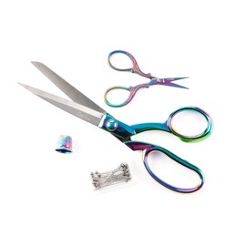The Quilted Bear Fabric Scissors Sharp Set - Dressmaking Scissors Fabric Scissors Professional in Rainbow Ombre, Sewing Starter Kit with Embroidery Scissors, Thimble Sewing, Pins, Sharp Thread