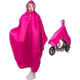 JANRI Raincoat, Cycle Raincoat, Unisex, Bicycle, Bike, Long Poncho, Thick Fabric, Waterproof, For Work or School Commutes, Large Double Brim, Storage Bag Included, Pink