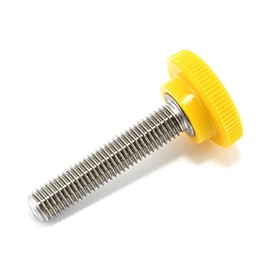 1/4"-28 x 1-1/4" Thumb Screw Stainless Steel - Yellow Knurled Round Plastic Knob - Fine Thread Thumbscrew - Length: 1.250" - Proudly Built in USA - Package of (4)
