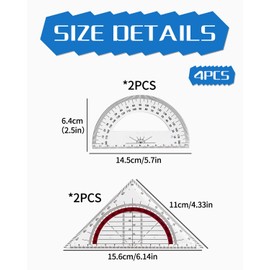 IPNSDON Two Triangle Rulers, 2 Protractors, for Measuring Angles, Drawing Circles with Paper Bag, Suitable for School Office, Designer Drawings