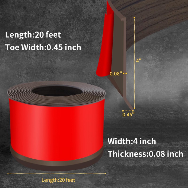Heonay Flexible Baseboard Molding Trim 4 Inch Self-Adhesive Vinyl Wall