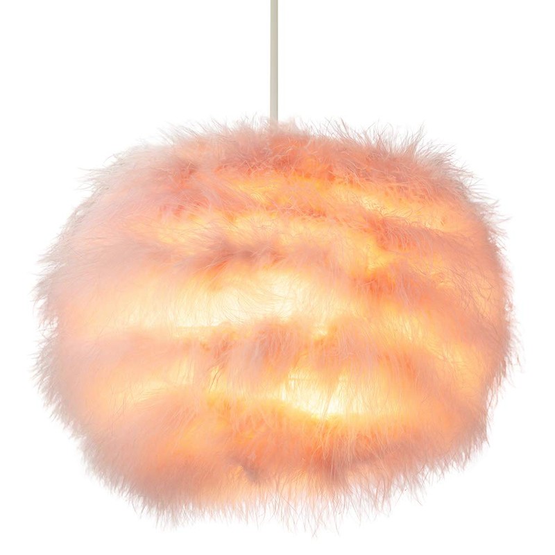 Modern and Distinctive Small Real Pink Fluffy Feather Decorated Pendant