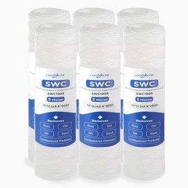 Whole House 5 Micron 10" x 2.5" String Wound Sediment Well Water Filter Cartridge Replacement for W5W, WHKF-WHSW, RS5-DS, RS2-DS, CW-5, SWC-25-1005, HF-150A, WP5, WP-5, SP-CW5 (Pack of 6)