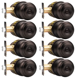 Probrico Privacy Door Knobs Door Handles, Interior Door Knobs Keyless Bed and Bath Locksets Bedroom Door Knobs with Lock, Oil Rubbed Bronze, 8 Pack