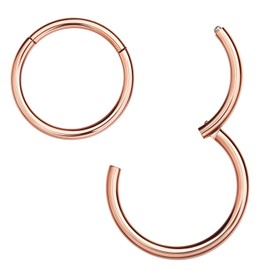 MissNity 316L Surgical Steel Hinged Nose Rings Hoop 20G 20 Guage Clicker Segment Nose Hoop, Rose Gold, 9mm