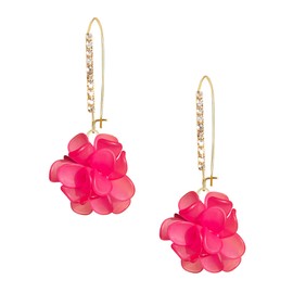 Vavhoo Resin Crystal Earrings for Women Long Dangling Drop Earrings with Tiered Petal Design Statement Jewelry for Party Wedding Evening Wear (Hot Pink)