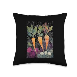 Carrot Beetroot Whimsical Batik Vegetable Garden Nature Art Throw Pillow