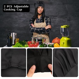 TIESOME 2PCS Chef Hat Adjustable Elastic Baker Kitchen Cooking Chef Cap, Reusable and Washable Durable Pure Cotton Cook Cap (Cotton, Black+White)