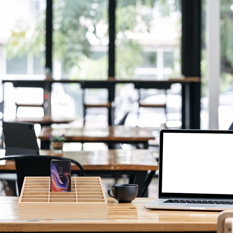 Operitacx 24-Grid Cell Phones Storage Box, Wooden Cell Phone Holder