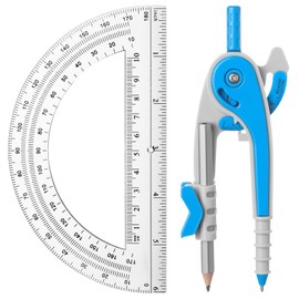 EBOOT Student Geometry Math Set, Drawing Compass and 6 Inch Clear Swing Arm Protractors 180 Degree Math Protractor(Blue)