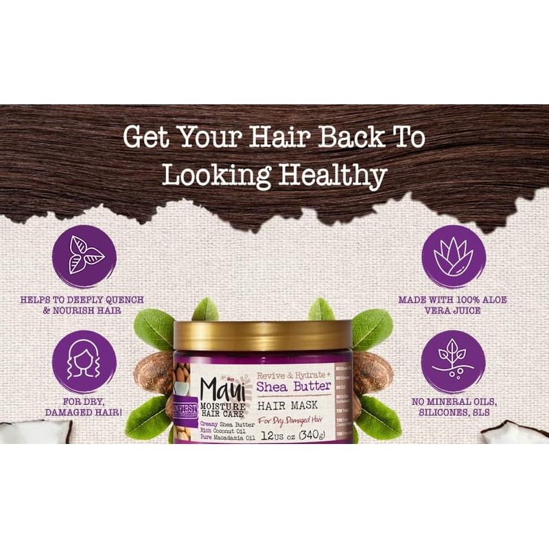 Maui Moisture Shea Butter Hair Mask 12 Ounce Jar (Heal/Hydrate)