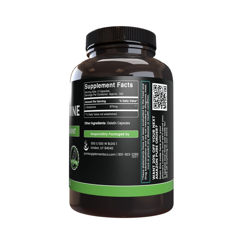 Pure Original Ingredients L-Glutamine (365 Capsules) No Magnesium Or Rice