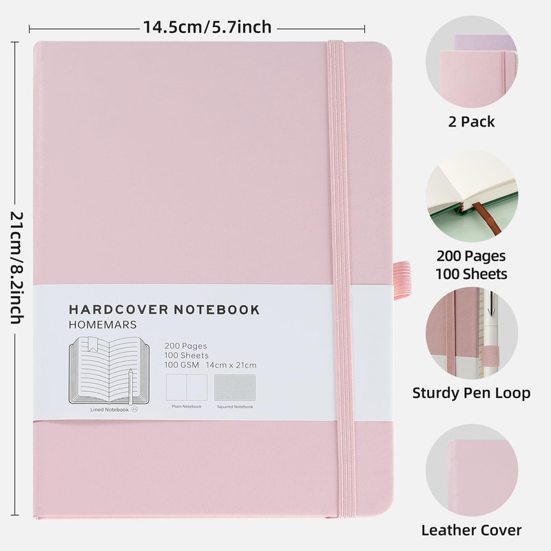 HOMEMARS Notebook, Notebook, Notebook A5 Squared, Notebook A5, Journal Book,