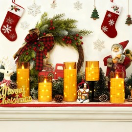 Homemory Acrylic Flameless Candles with Embedded Star String Fairy Lights, Battery Operated Candle, LED Candles, Fake Candles with Remote Control and Timer for Halloween, Amber, Set of 5(H4"5"6"8"8")