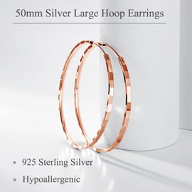 Cangall Silver Hoop Earrings for Women, 925 Sterling Silver Large Hoop Earrings, Lightweight 50mm Big Large Rose Gold Hoop Earrings, Hypoallergenic Shiny Round Huggie Circle Endless Silver Earrings