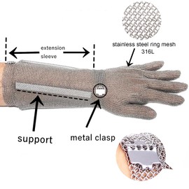 RETON-PPE 15cm Long Chainmail Glove for Butcher, Finger Protective Safety Work Glove, Cut Resistant Glove with Metal Craw (M)