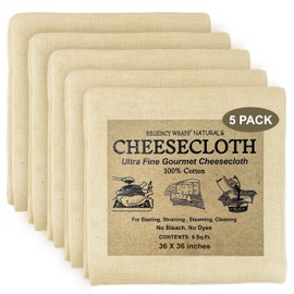 Regency Wraps 100% Cotton Cheesecloth for Basting Turkey, Canning, Straining, Cheesemaking, Natural Ultra-Fine, 9 sq ft, Pack of 5