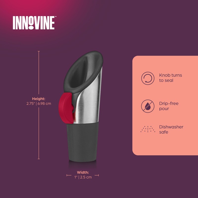 Innovine Wine Pourer and Stopper, Drip-Free Stainless Steel and Silicone