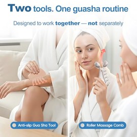 Gua Sha Facial Tools & Face Roller Set, Stainless Steel Facial Massager Tools for Lymphatic Drainage & Face Sculpting, Textured Guasha for Better Grip