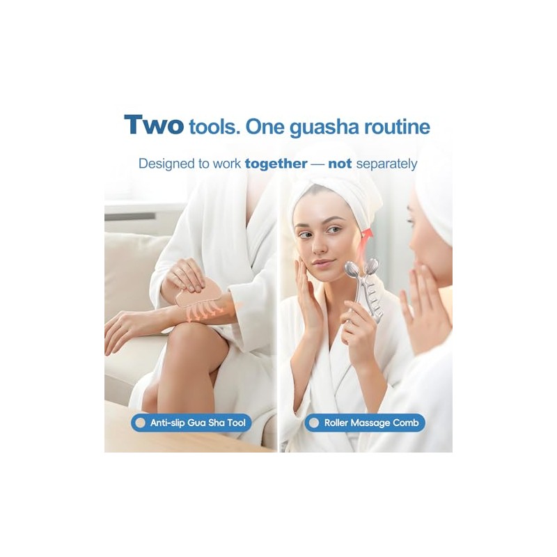 Gua Sha Facial Tools & Face Roller Set, Stainless Steel
