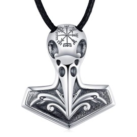 TANGPOET Raven Skull Necklace 925 Sterling Silver Viking Vintage Amulet Norse Runes Crow Pendant Gifts for Men Women