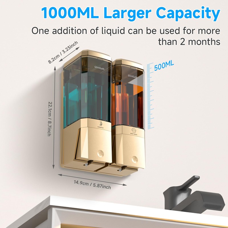 Shampoo and Conditioner Dispenser,Shower Dispenser 2 Chamber No Drill Shampoo