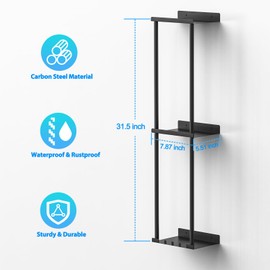 Liuoud Towel Rack For Bathroom, Wall Mounted Bath Towel Holder Storage Organizer For Rolled Towels, Vertical Towel Rack With Shelf Can Holds Up 6 Large Bath Towel, Black