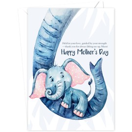 Mothers Day Card for Mum with Envelope | Cute Elephant Design | Happy Mother’s Day Card from Daughter or Son | 22x15.5 cm – Eco-Friendly 350 GSM - Made in the UK