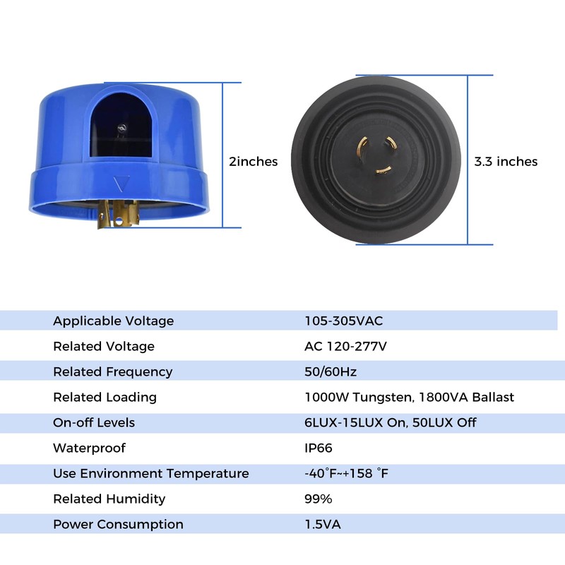 Twist Lock Photocell Sensor for Outdoor Lights, Dusk to Dawn