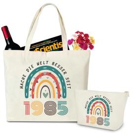 YANSYUN 40 Geburtstag Frauen Personalisierte Kosmetiktasche Tragetasche Canvas Tote Bag mit Reißverschluss, Geschenk zum 40 Geburtstag Frau für Freundin Frau Mama Schwester